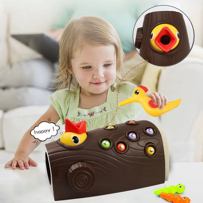 Montessori Toys for 2 3 Years Girls and Boys Fine Motor Skills Toddler Toy Magnetic Woodpecker Catching Worm Games for Kids Gift